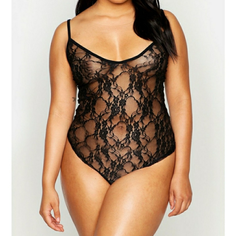 Boohoo Plus Lace Bodysuit Size 18 Black